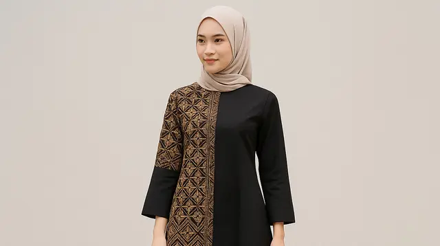 Tunik Batik A-Line Motif Kombinasi Pola Etnik dan Plain yang Bisa Membuat Penggunanya Tampak Ramping